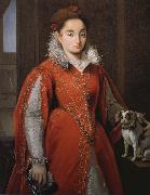 With the red dog lady Alessandro Allori